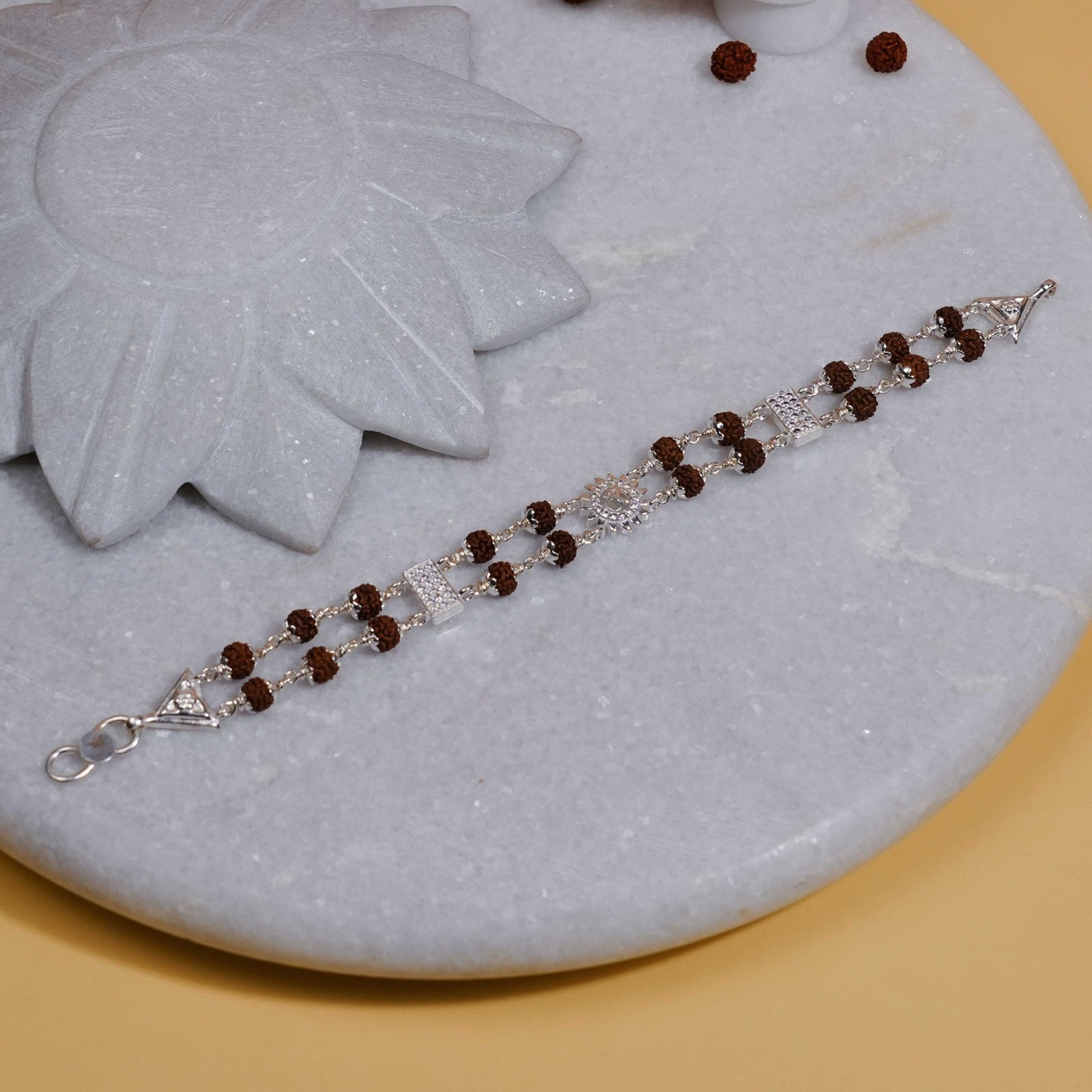 Original Rudraksha Om Flower Brooch Double Line Bracelet