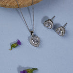Silver Set Chain Pendant and Earrings with Sparkling Stones for Women