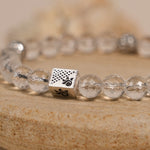 Spatik Diamond Cut Beads with Om Namah Shivay Silver Beads Bracelet