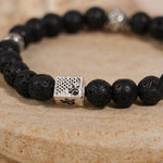 Lava Stone with Om Namah Shivay Silver Beads Bracelet