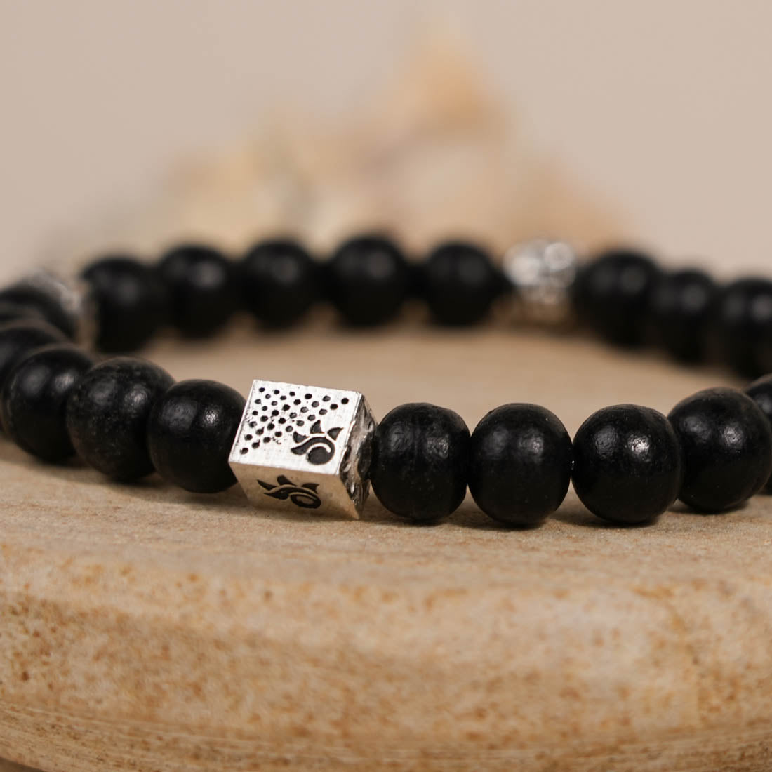 Ebony Karungali with Shree Hari Silver Beads Bracelet