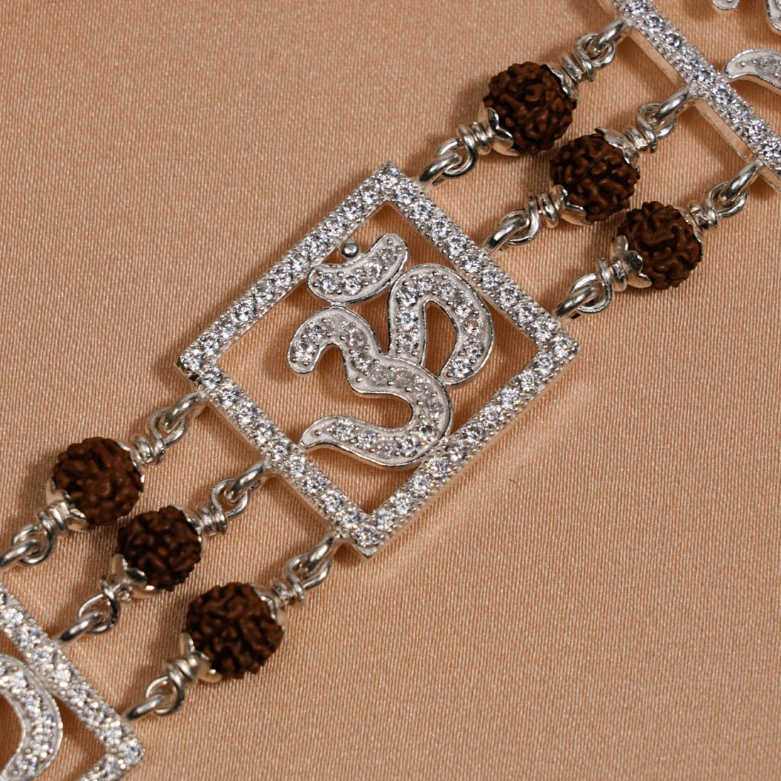 Rudraksha Silver Three Om Brooch Bracelet