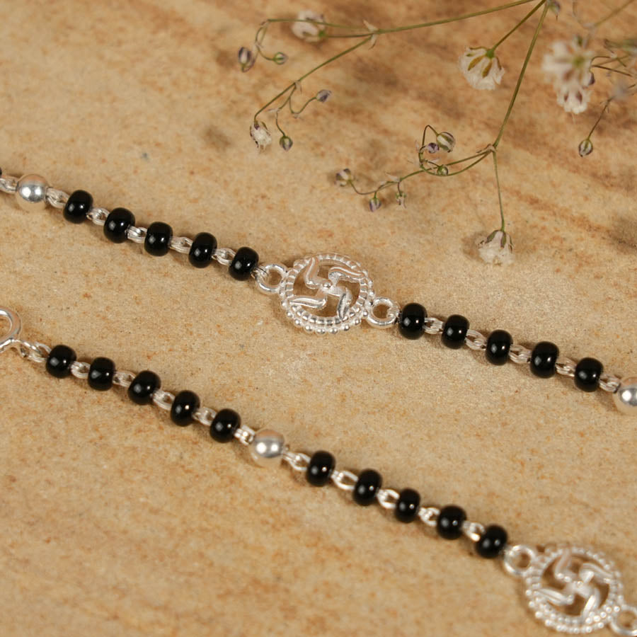 Black Beads and Silver Swastik Nazariya for Kids
