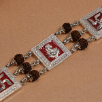 Rudraksha Silver Ganesh With Swastik Triple Line Bracelet