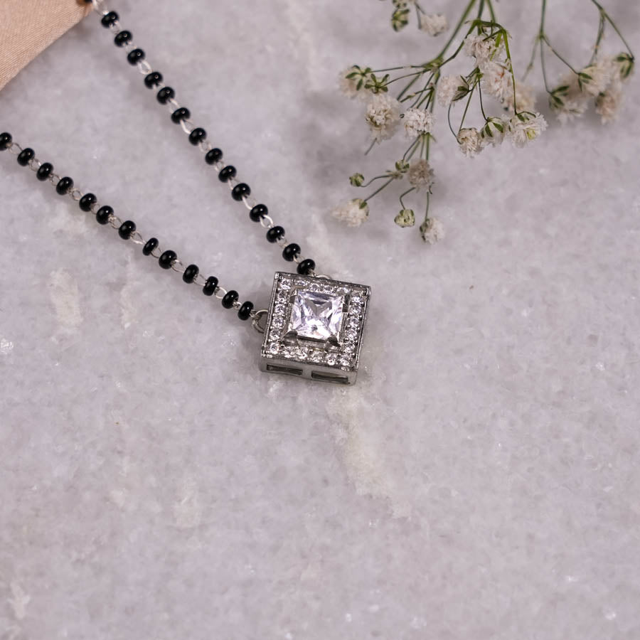 Solitaire Square Shape Mangalsutra in Silver 92.5