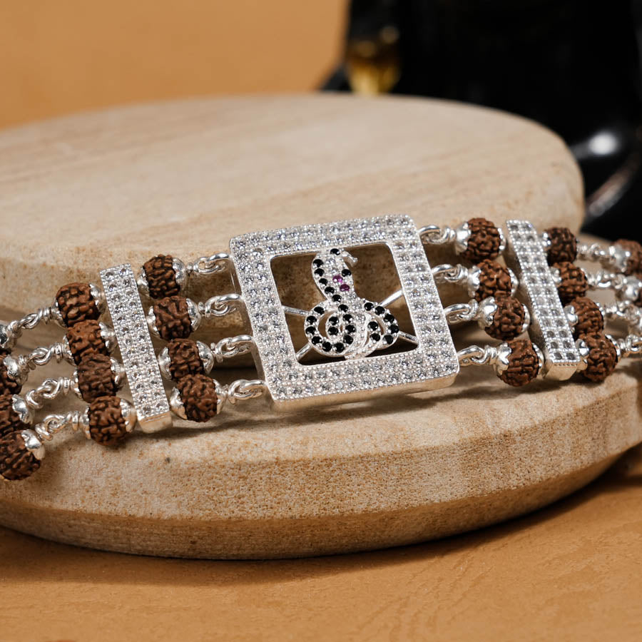 Rudraksha Silver Goga Four Line Bracelet