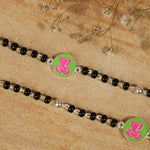 Real Black Beads Pink Ganesh Silver Nazariya for Kids