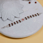Rudraksha Silver Om in Round Shape Double Line Bracelet