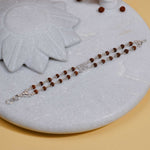 Real Rudraksha Silver BAPS Tilak Double Line Bracelet