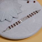 Real Rudraksha Silver Ganesh Rectangle Double Line Bracelet