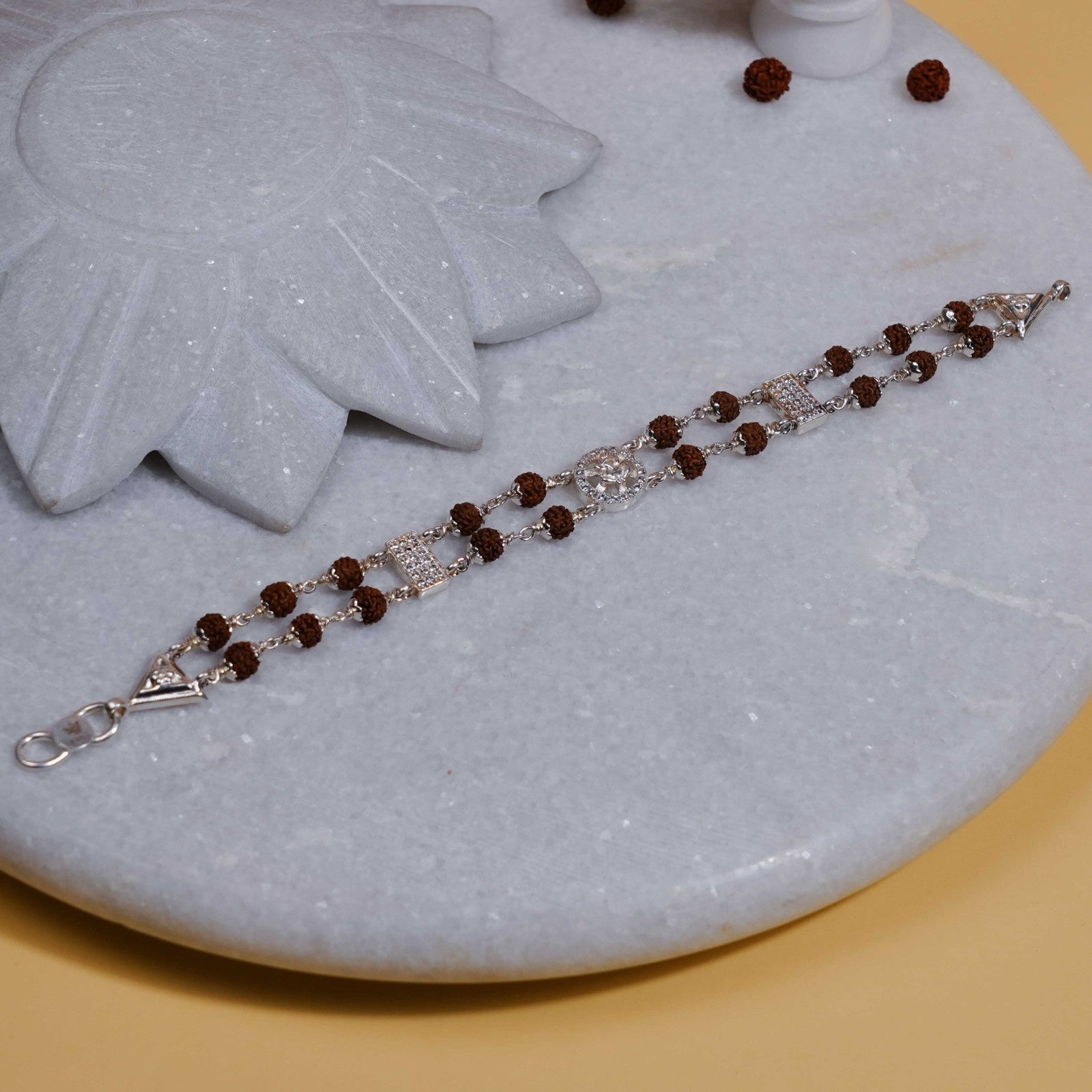Rudraksha Silver Ganesh Double Line Bracelet