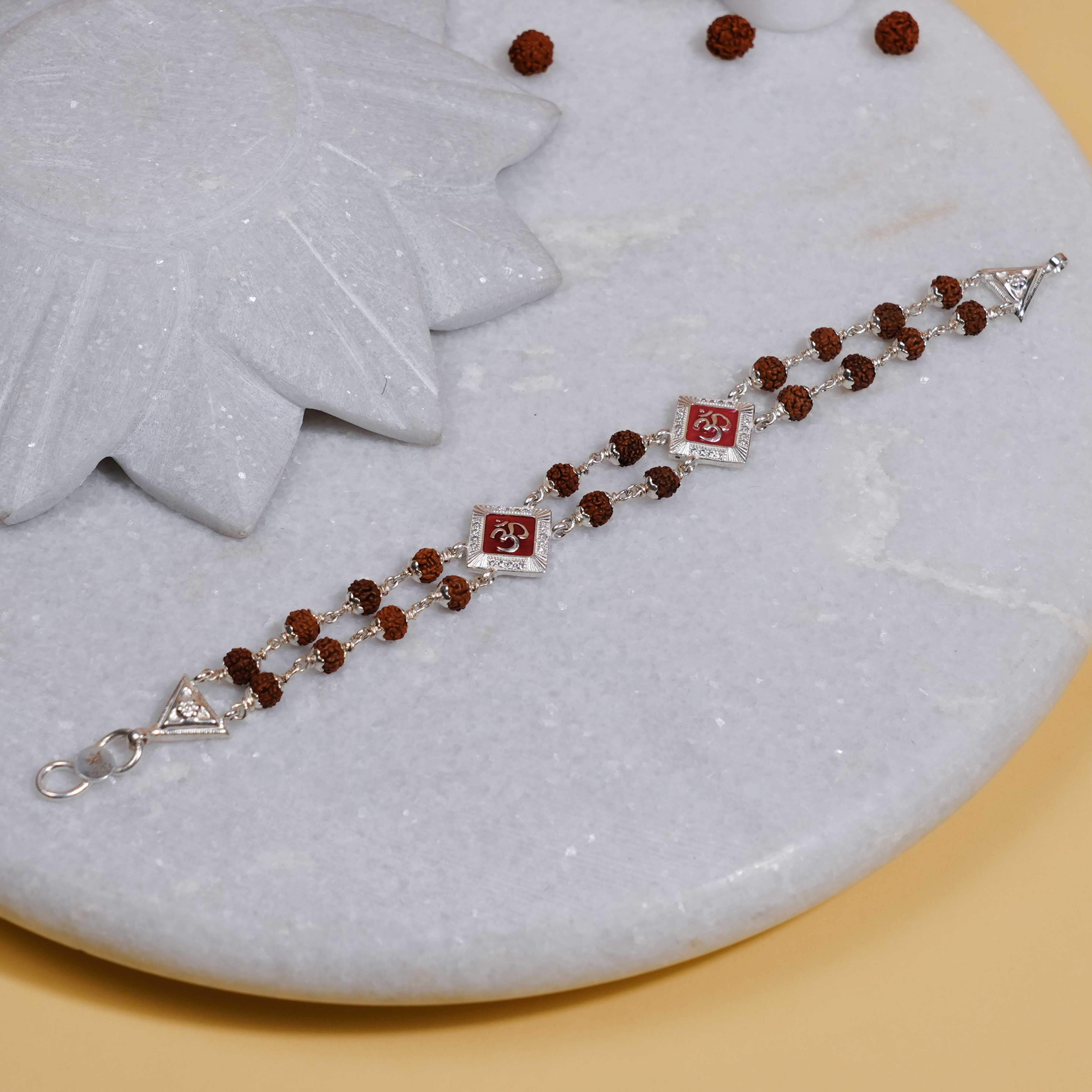 Authentic Rudraksha Silver Two Om double Line Bracelet
