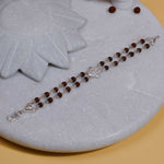 Rudraksha Silver Om Rhombus Double Line Bracelet