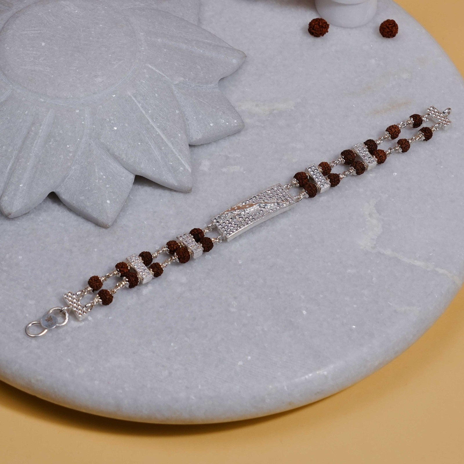 Jaguar Square Silver Rudraksha Bracelet