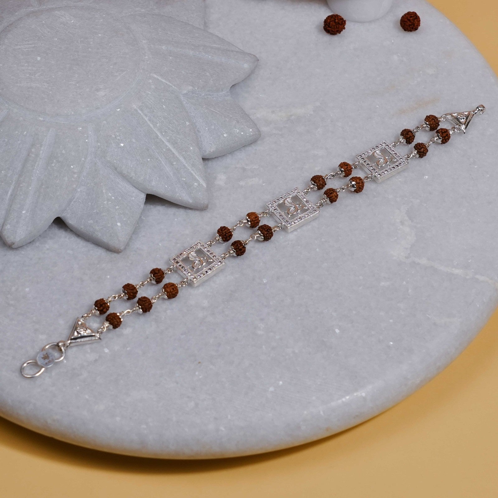 Rudraksha Silver Three Brooch Goga Double Line Bracelet
