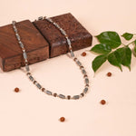Cylindrical Silver Beads Rudraksha Mala