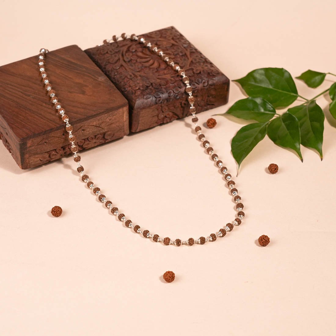 Authentic Rudraksha Silver Mala ( 6 - 7 mm Rudraksha)