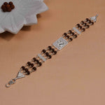Original Rudraksha Silver Diamond Ganesh Triple Line Bracelet
