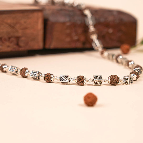 Rudraksha Silver Mala (Square Bead)