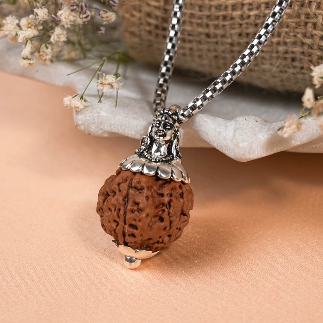 Adiyogi Pendant (4 Mukhi Nepali Rudraksha) With Chain