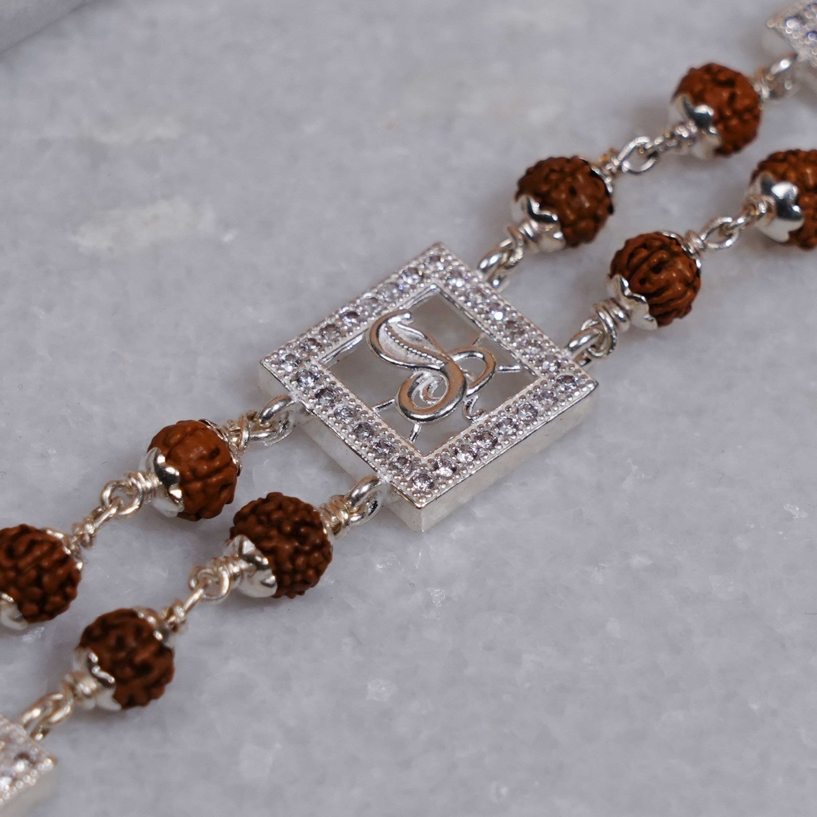 Rudraksha Silver Three Brooch Goga Double Line Bracelet