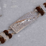 Rudraksha Silver Bracelet with Jaguar Square Shape Double Line