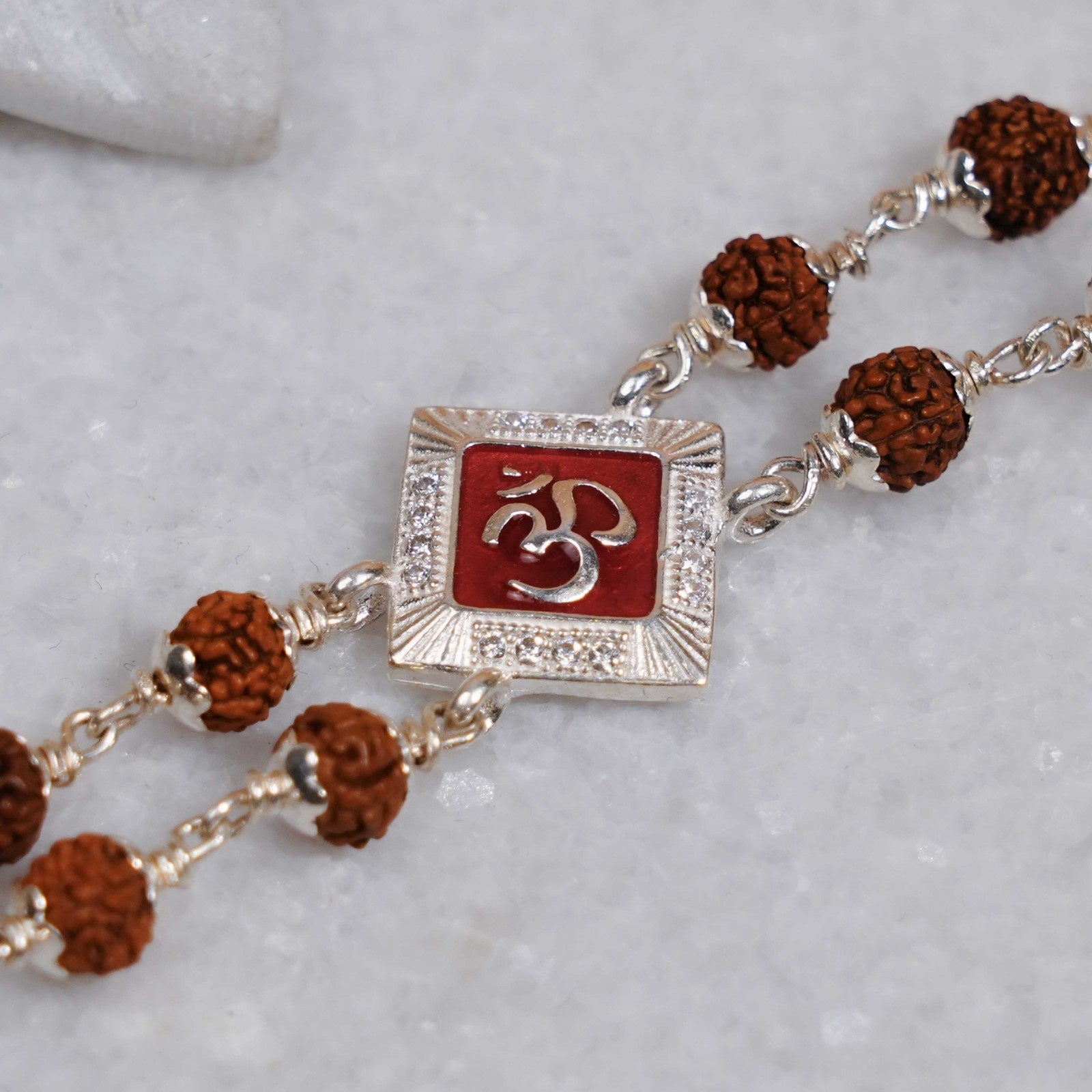 Rudraksha Silver Two Om double Line Bracelet
