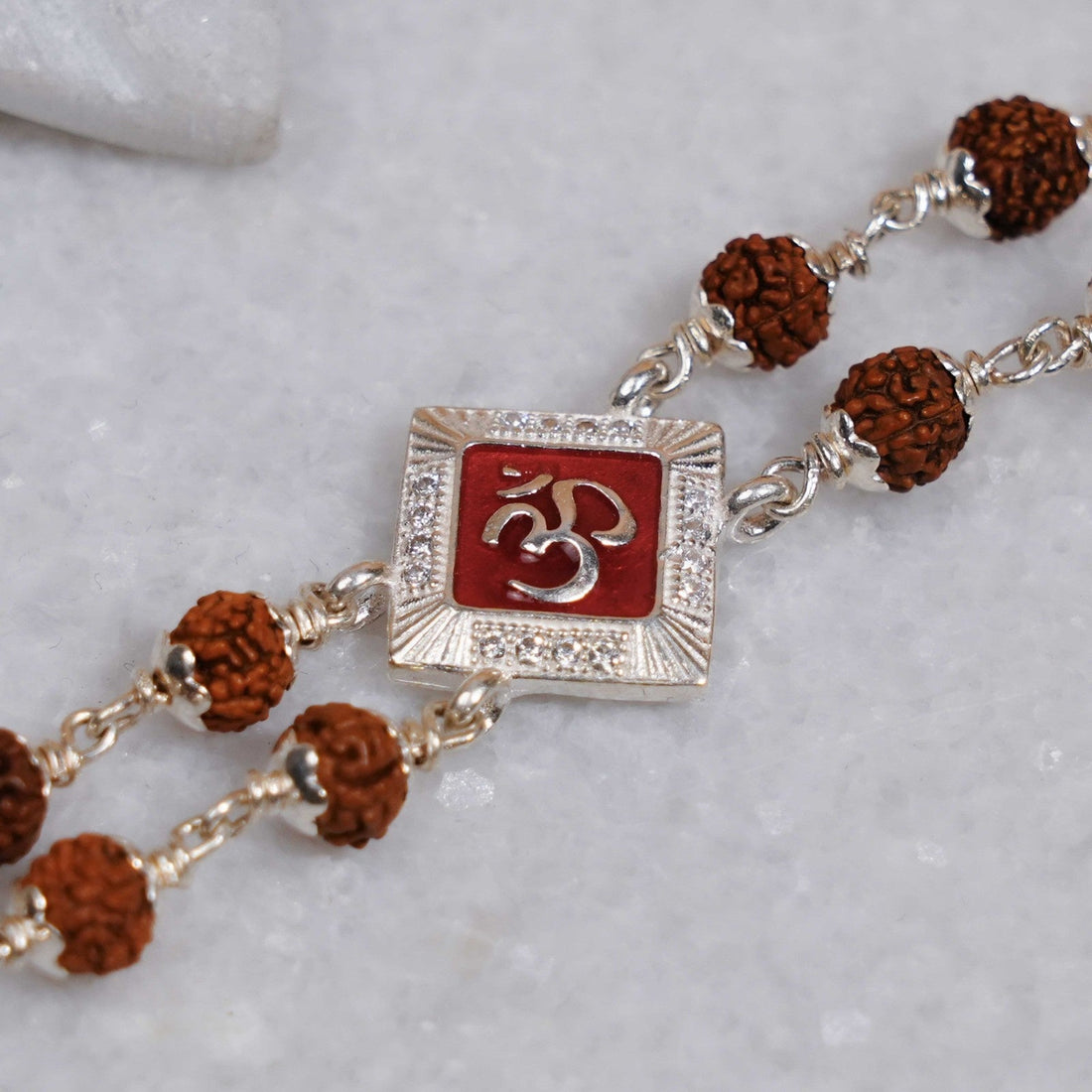 Rudraksha Silver Two Om double Line Bracelet