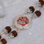 Rudraksha Silver Om in Round Shape Double Line Bracelet