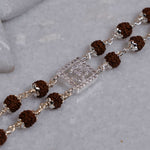 Rudraksha Silver Square Diamond Om double Line Bracelet