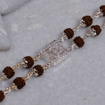 Rudraksha Silver Square Diamond Om double Line Bracelet