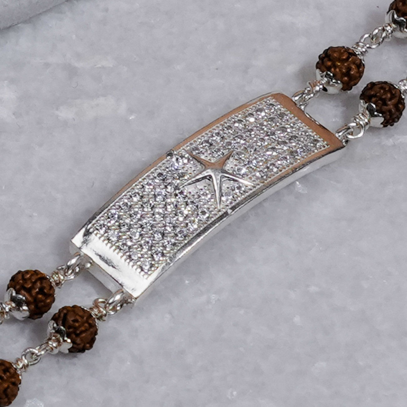 Rudraksha Silver Star Symbol double line Bracelet