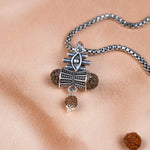 Rudraksha Damru & Lord Shiva Third Eye Pendant with Silver Chain