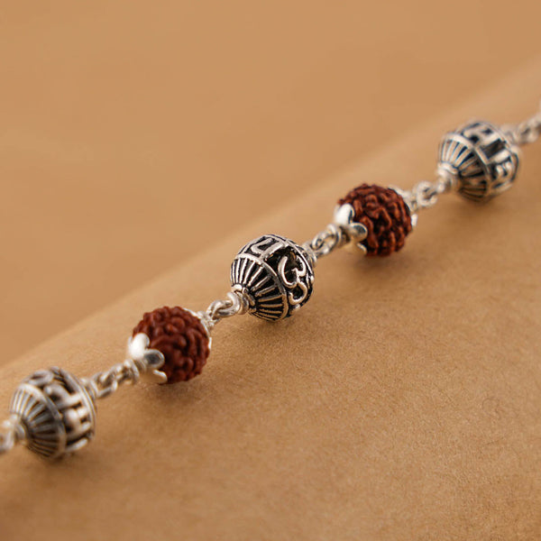 Rudraksha and Om Namah Shivay Silver Beads Bracelet