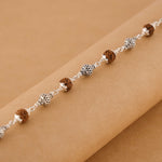 Rudraksha and Hollow Mesh Silver Beads Bracelet