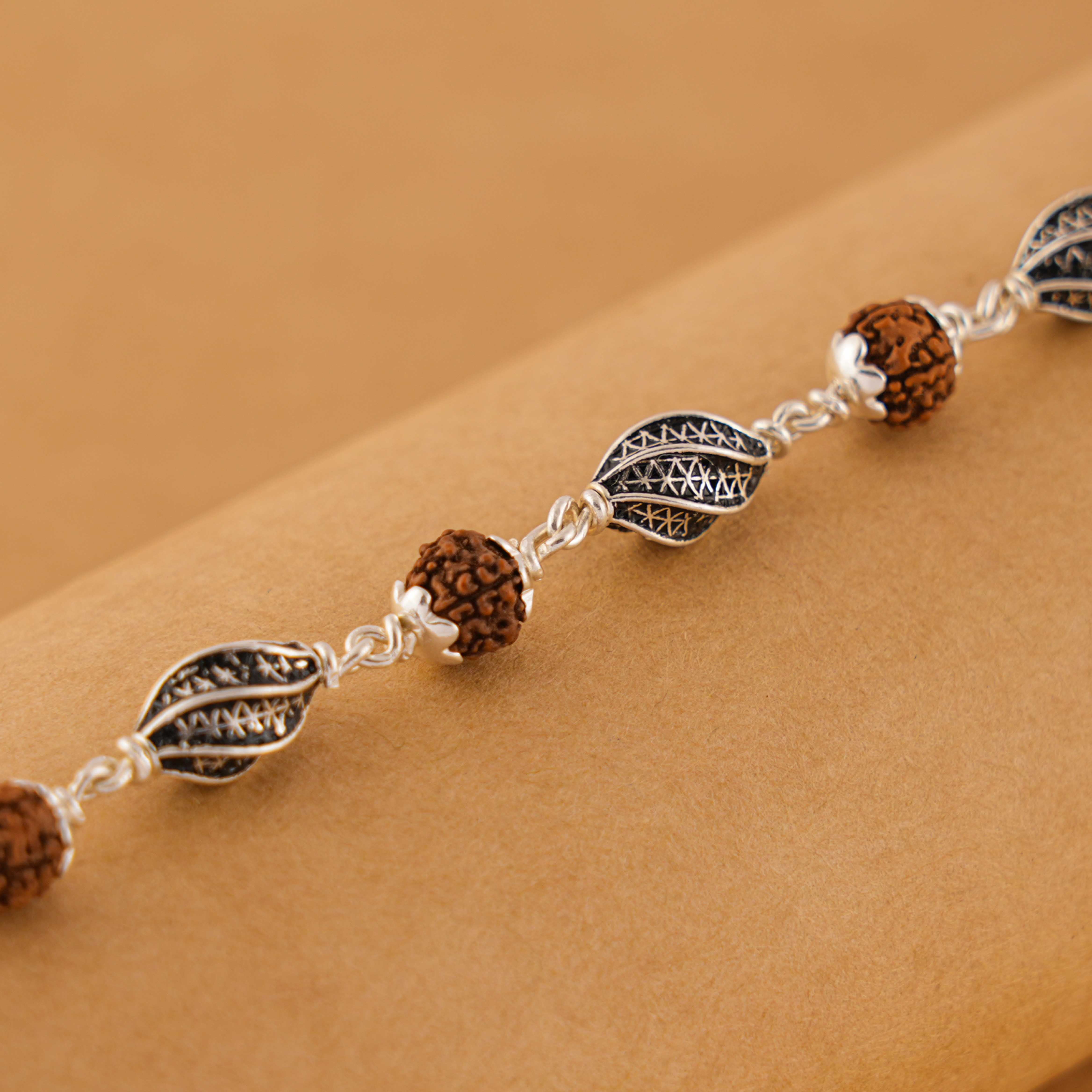 Rudraksha Silver Marquise Beads Bracelet.
