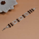 Authentic Rudraksha Silver Diamond Om Brooch Three Line Bracelet