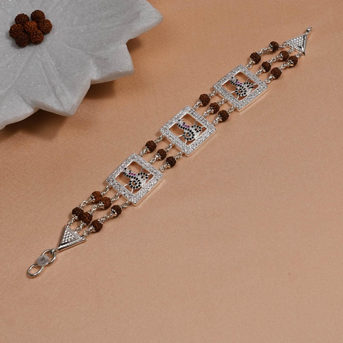 Authentic Rudraksha Silver Three Goga Brooch Bracelet