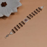 Authentic Rudraksha Silver Shree in Red Triple Line Bracelet