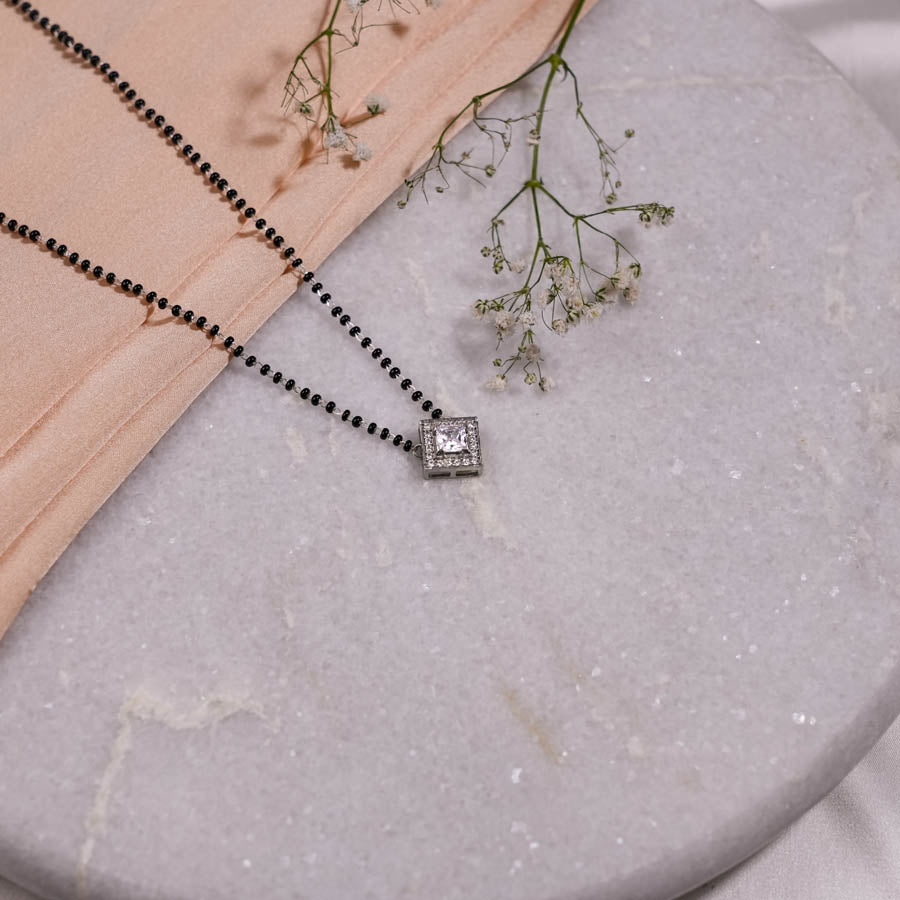 Authentic Solitaire Square Shape Mangalsutra in Silver 92.5