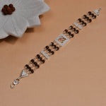 Authentic Rudraksha Silver Om in Diamond Square Triple Line Bracelet