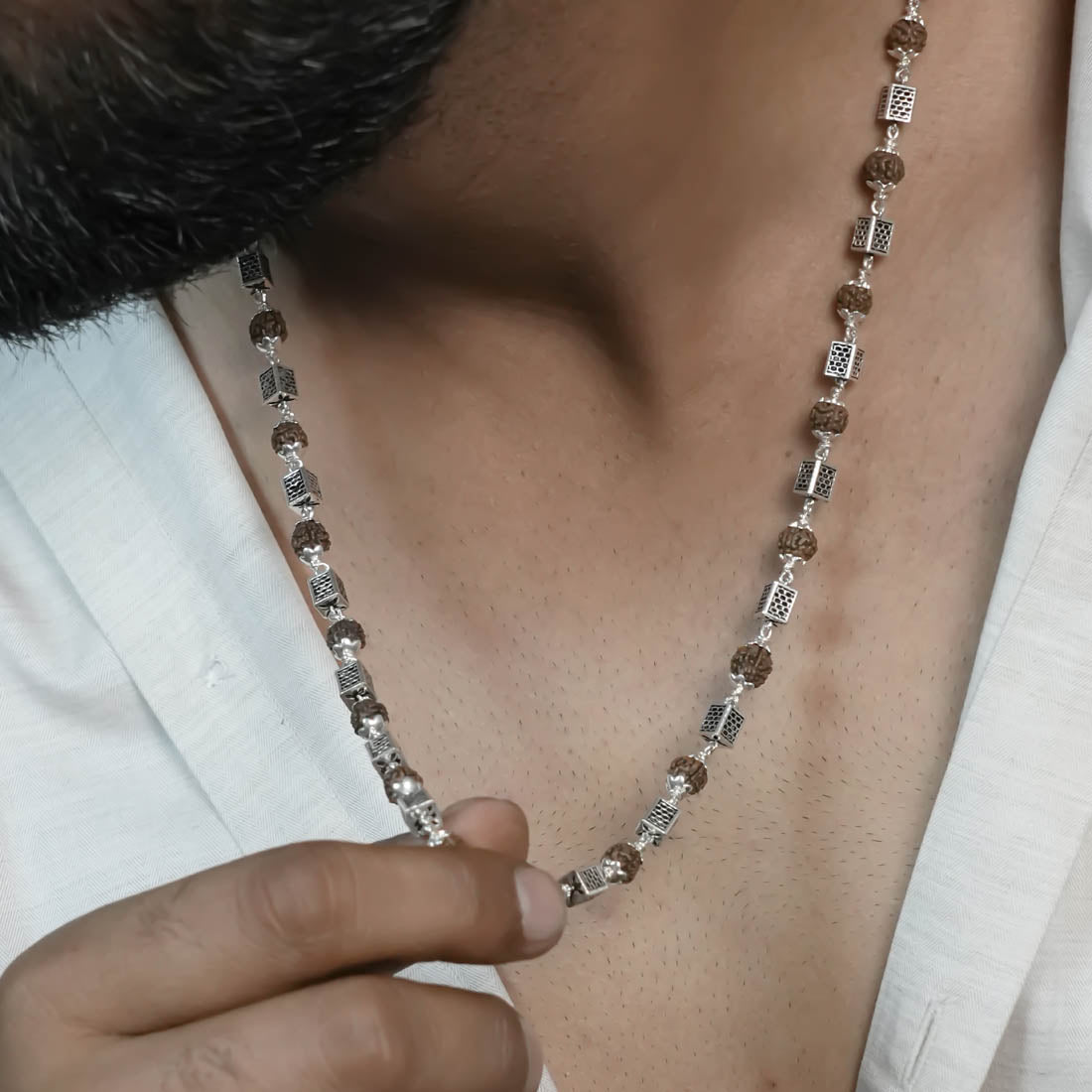 Buy Rudraksha Silver Mala (Square Bead)
