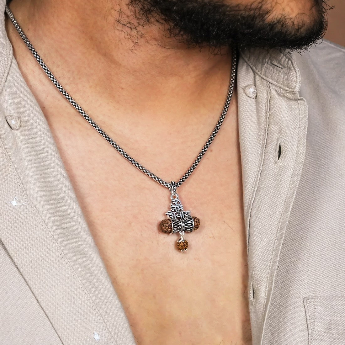 Rudraksha Om Namah Shivay Damru Pendant