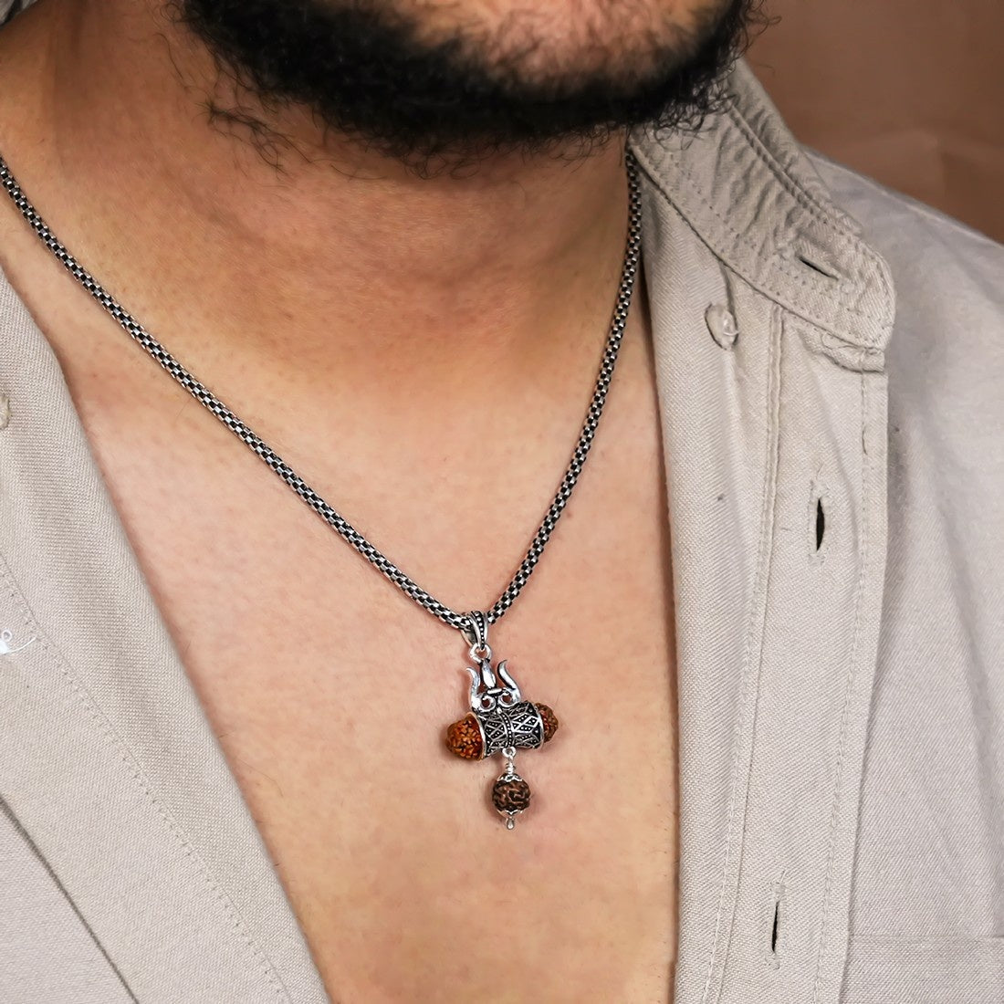 Rudraksha Trishul and Damru Pendant