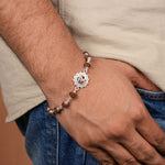 Rudraksha Silver Bracelet With Om in a Concave Sphere