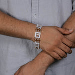 Orignal Rudraksha Silver Diamond Om Brooch Three Line Bracelet