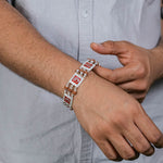 Orignal Rudraksha Silver Three Om in Red Brooch Bracelet