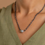 Real Black Beads Mangal Sutra with Silver Circular Pendant for Women