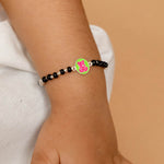 Orignal Black Beads Pink Ganesh Silver Nazariya for Kids