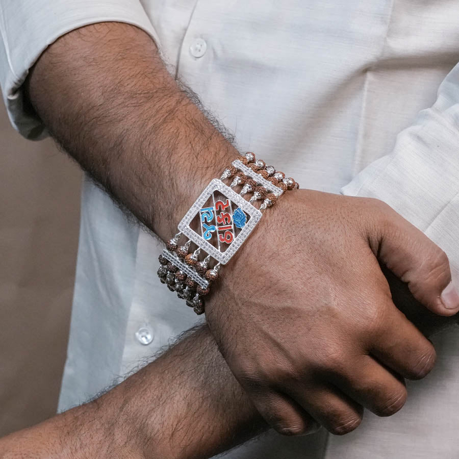 Orignal Rudraksha Silver Jay Thakar Five Lines Bracelet